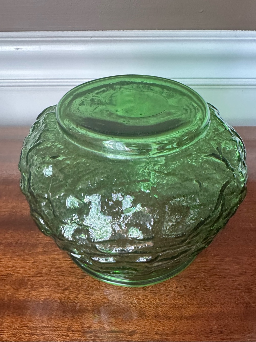 Vintage E.O. Brody Co. Emerald Green Crinkle Glass Bowl / Planter - Picture 2 of 7